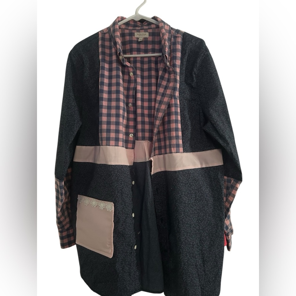 Upcycled Pink and Blue Shirt/Duster - Picture 2 of 6